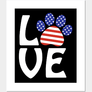 American Flag Cat Dog Love Posters and Art